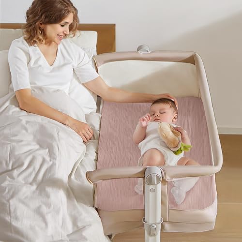 Image of lulumoon Muslin Bassinet Sheets for Baby: Soft Bedside Sleeper Bassinet Fitted Sheets for Boys and Girls