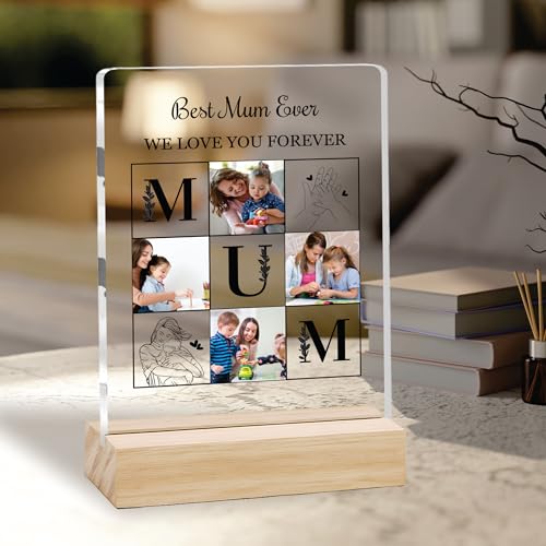 Image of Giftplease Customized Photo And Text Frame With Wooden Stand | Personalised Printed Photo Frame | Gift For Mom | Birthday | Mother's Day | Anniversary (Transparent, 5MM, 6 * 8 Inches), Tabletop