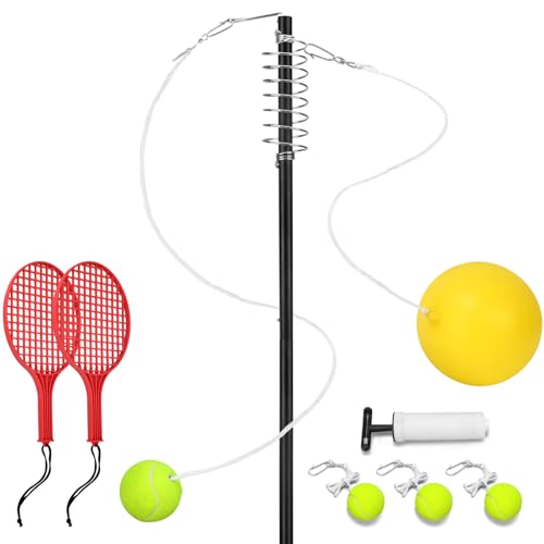 Furypiont Tetherball Tennis Set with 360° Swivel Hook Pole,4 Ball, Rope and Paddle Set.