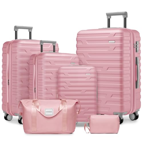 Clyrava Pink 6 Piece Luggage Set Hard Shell - Expandable Suitcases with Spinner Wheels and Duffel Bags for Family Travel, Durable Carry On Luggage Sets with Lock for Women and Girls