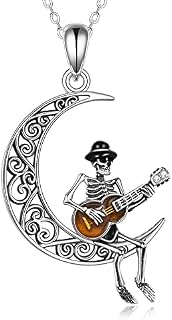 VENACOLY Skull Gifts Sterling Silver Guitar Skull Pendant Skeleton Gothic Jewellery Gifts for Women