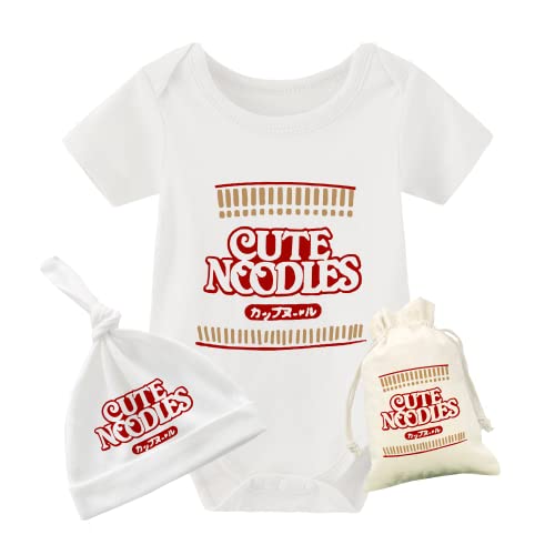 Image of YSCULBUTOL Baby Twins Bodysuit Funny Ramen Outfit Noodle Funny Romper Baby Costume Jumpsuit Hat Bags