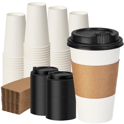 VPACKDUO 16 oz 100 Coffee Cups with Lids & Sleeves