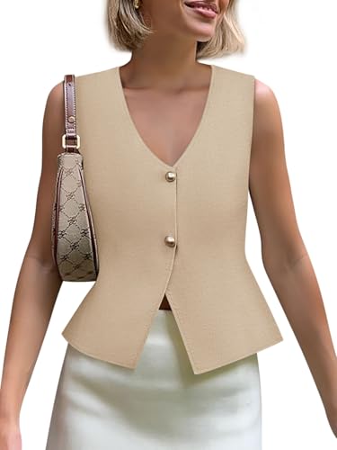 Image of Yousify Womens Sweater Vest V Neck Button Down Crop Knit Tank Top Fashion 2025 Sleeveless Basic Cardigans