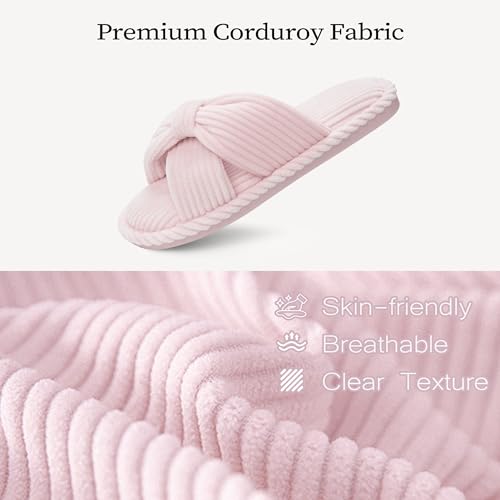 Image of IPSAE House Slippers for Woman Memory Foam Open Toe Slippers Corduroy Cross Bow Womens Slipper Slides Comfy Indoor Bedroom Slip On Shoes
