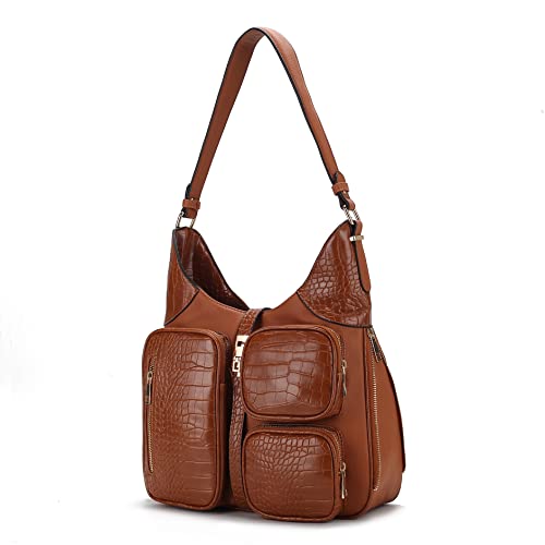 Image of MKF Collection Shoulder Bag for Women, Handbag Purse Top-Handle Hobo Bag Crocodile-embossed Vegan Leather Purse