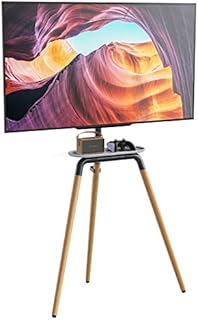 PUTORSEN Easel TV Tripod Stand for 45 to 65 Inch LED LCD Screens, Height Adjustment TV Floor Stand with TV Shelf and Solid Wood Tripod Base, Swivel, Max VESA 600x400mm, Max Load 100lbs, Black