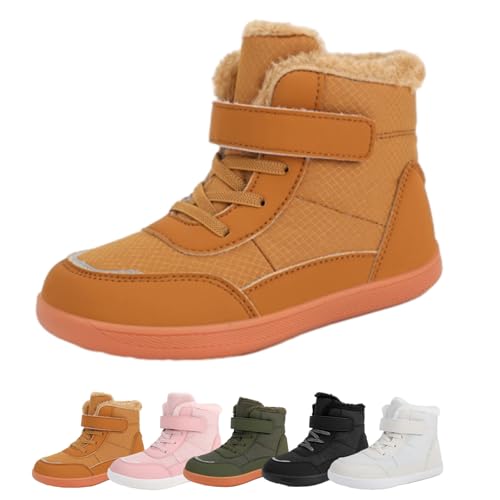 Kids Barefoot Winter Snow Boots Toddler, Children's High Top Plus Velvet Thick Wide Head Cotton Shoes Outdoor Warm Hiking Boots For Boys Girls