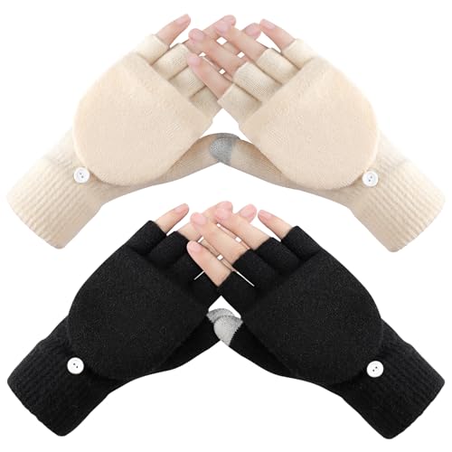 Premillow Winter Fingerless Gloves for Women, Warm Half Finger Knit