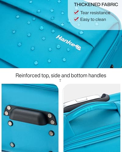 Image of Hanke 55cm Expandable Soft Shell Cabin Carry On Luggage, Overnight Trolley Bag, 360 Silent Spinner Wheels, Combination Lock, Durable Zipper, Lightweight Small Suitcase for Short Trave(Caribbean Blue)