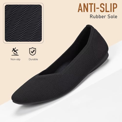 Frank Mully Women's Square Toe Knitted Flats Breathable Lightweight Slip-On Shoes with Arch Support for All-Day Comfort4