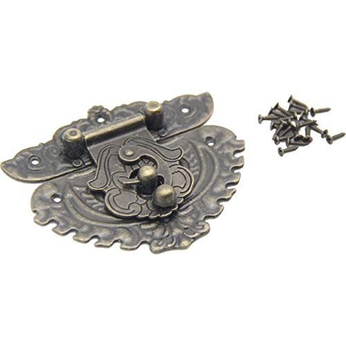 Image of 2Pcs Latch Hasp Antique Brass Decorative Hasp Jewelry Wooden Box Hasp Latch Lock with Screws for Drawer Cabinet Jewelry Wooden Case Box Antique Bronze Lock, 86x76mm