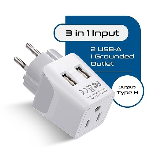 Image of Ceptics Israel, Palestine Travel Adapter Plug with Dual USB - USA Input - Type H - Ultra Compact - Perfect for Cell Phones, Laptop, Camera Chargers, iWatch, iPhone and More (CTU-14)