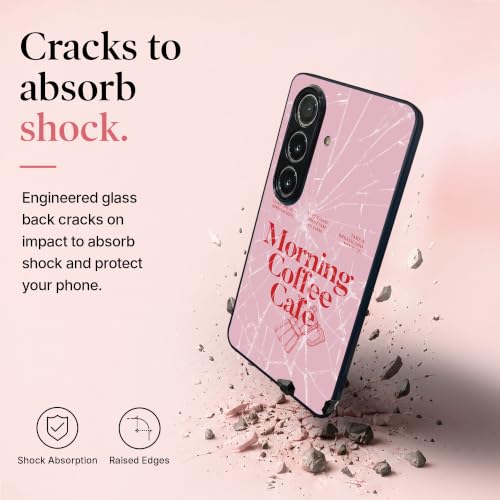 Image of Stylish Designer Glass Case Compatible with Samsung Galaxy S23 FE 5G Back Cover for Women & Girls | Pink Morning Coffee Cafe, Glossy & Scratch-Resistant Finish