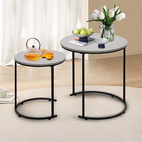 Alivio Set of 2 Round Coffee Table, Modern Nesting Tables with Wo...