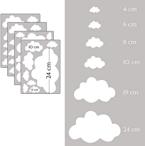 PREMYO Set of 30 Cloud Wall Stickers Kids - Nursery Decor Easy to Apply - Decals for Bedrooms for Girls Boys White