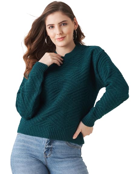 Image of Modeve Self Design Round Neck Casual Women Crop Top Sweater||Winterwear||