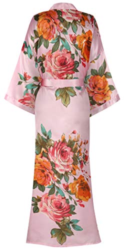 Image of goodmansam Women's Long Floral Satin Kimono Robes Bridal Dressing Gown Wedding Bridesmaid Nightgown