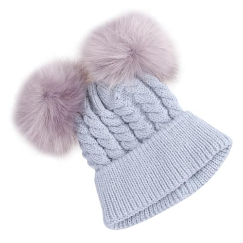 VALICLUD Winter Knit Hat with Double Hairball Design Soft Comfortable Crochet Beanie for Boys for Cold Weather Adorable Grey Color