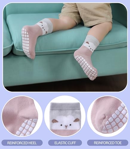 Mqelong 6 Pairs Baby Girls Non Slip Crew Socks Grips Socks For Infants Toddlers Kids Girls  thumb #2