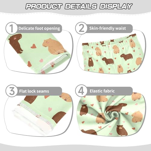 Cute Capybara Drawing Green Girls Leggings Soft Comfortable Athletic Leggings Dancing Pants for 4-10 Years3