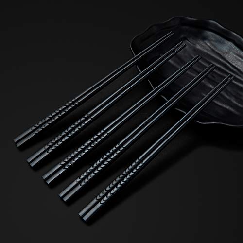 SUPJOYES 5 Pairs Fiberglass Chopsticks - Reusable Chopsticks Dishwasher Safe, Japanese Chinese Chop Sticks with Wave Pattern, 9 1/2 Inches - Image 3