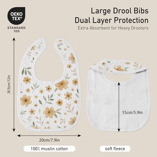 Image of Muslin Bibs for Baby Boy Girl, Adjustable Fit for Drooling and Teething | 6Pk, 100% Soft Cotton Surface & Multi-Layer Absorbent Core, Shrink-resistant & Fade-Proof, Gentle on Sensitive Newborn skin