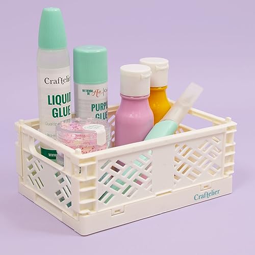Image of Craftelier - Box for Organisation and Storage of Craft Materials | Foldable and Stackable Design | Small Size - Open Box Measures 13,5 x 9,5 x 9,5 x 5,5 cm - Colour White