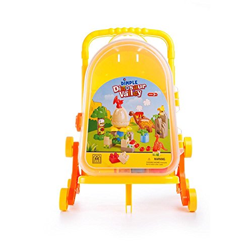 Dimple Children's 46 Piece Dinosaur Themed Plastic Building Brick Set with Rolling Storage Suitcase