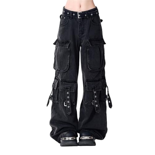 Y2K Women's Jeans Hip-hop Street Retro Multi Pocket Straight Leg Jeans Gothic Denim Workwear