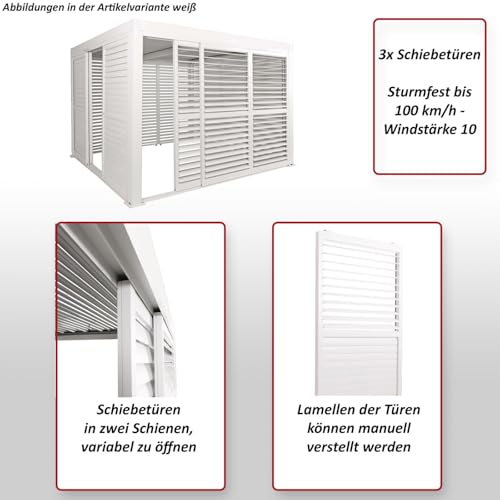 3er-Set Aluminium Schiebetür für Pergola HWC-L46, Terrassenüberdachung, Lamellenpaneel Modul, 206x272cm - anthrazit