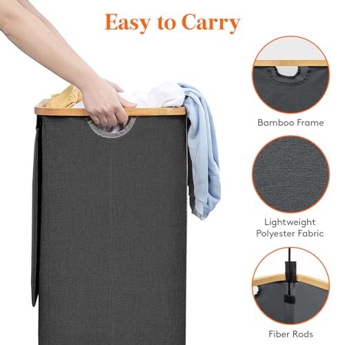 Lifewit 100L Laundry Basket with Lid, Clothes Hampers for Laundry with Bamboo Handles and 1 Removable Bag, Large Foldable Laundry Hamper for Bedroom, Bathroom, Dorm, Laundry Room, Dark Gray by Lifewit - Image 6