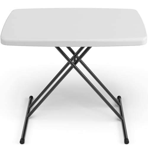 Image of 30in Folding Table, Portable Picnic Table with Adjustable Height, Foldable TV Tray Table & Laptop Desk for Small Spaces, Patio, Camping, BBQ, No Assembly Needed, White