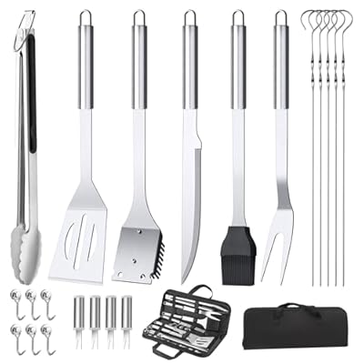 22PCS BBQ Grill Set, BBQ Grill Tools Set for Outdoor Grill with Hooks & Carry Handbag, BBQ Tools Grilling Accessories Kit for Camping/Backyard, Grilling Gifts for Men Dad