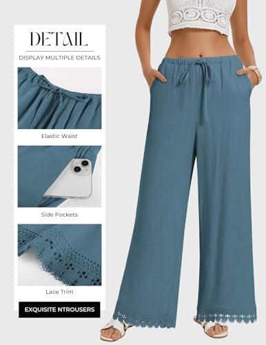 Image of GRACE KARIN Women Linen Pants Wide Leg Casual Palazzo Pants Trousers