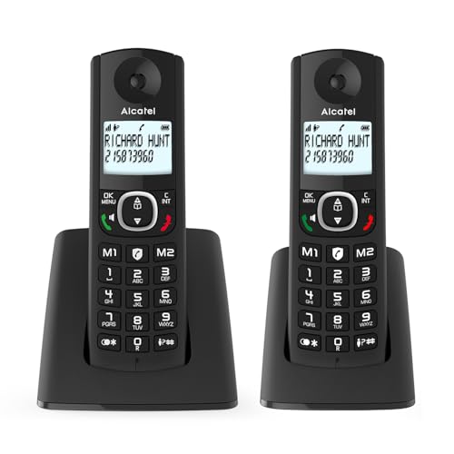 ALCATEL F530 Duo - Téléphone Fixe Sans Fil DECT - Grand Écran Rétroéclairé - Mains Libres - Fonction Blocage Des Appels - 2 Touches De Mémoires Directes - 2 Combinés - Noir