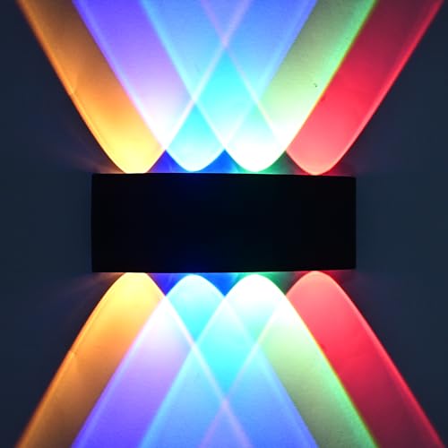 Image of FERA 8 Ray LED Wall Light Outdoor Waterproof - Multicolor (Red, Blue, Green, Yellow) 4 Up 4 Down Ray Lamp for Home Decoration, Elevation & Balcony - Fancy Exterior Lights (IP65, Black) 8 Ray Color