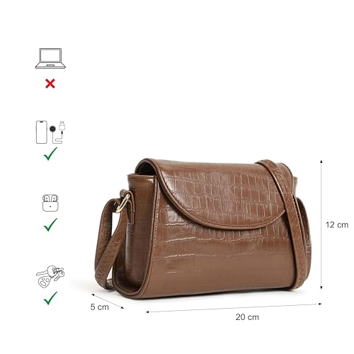 Image of Fastrack Croco Textured Brunch Sling Bag for Women, Girls and Ladies | Ladies Purse Handbag | Slings for Casual Carry | Faux Leather Sling with Adjustable Sling Strap