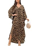 KEYLORTING Women’s Kaftan Beach Cover Up Dress Plus Size Summer Swimsuit Loungewear Maxi Dress Leopard Print
