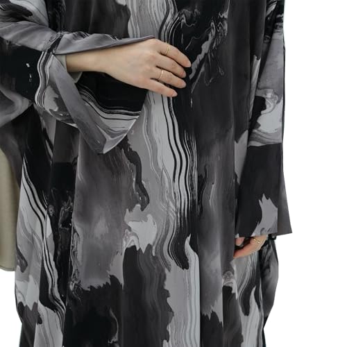 Image of Muslim Prayer Cardigan Tie-dye Printed Abaya Maxi Robe for Women | Tie-dye, Open front, Satin Fabric
