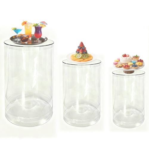 Zoihanx 3 Pcs Cylinder Stands for Party PVC Clear Cake Pedestal Stand Round Reusable Pedestal Display Plinth Pillarsfor Birthday Wedding Baby Shower Decoration 23.62(L) 21.65 (M) 19.69 (S)