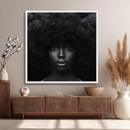 Toile cheveux afro célébration beauté noire tableau monochrome maison