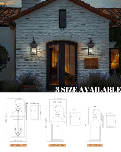 Image of FEMILA 26 inch Outdoor Wall Light, Large Exterior Wall Light Fixtures, 3 Light Outdoor Wall Lantern Porch Lights for Entryway, Patio, Garage, Doorway, Matte Black Finish, E12 Base, 4FD54B-L BK
