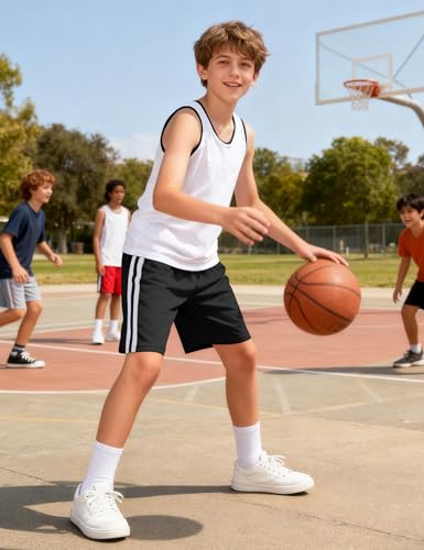 Image of Somaibo Boys Athletic Shorts, Kids Basketball Quick Dry Mesh Short for Youth Soccer Gym Sports Running