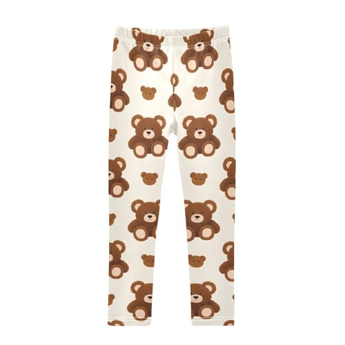 ALAZA Girls' Leggings Children's Yoga Pants Skinny Printed Dance Bear Brown Cute Comfortable 4T