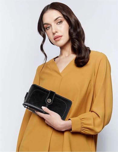 Image of Women's RFID Blocking Wallet Large Zip Around Leather Clutch with Wristlet | Large Capacity, 23 Card Slots, 2 ID Windows, Phone Holder, Soft PU Leather, RFID Secure, Coin Pocket, Checkbook Holder