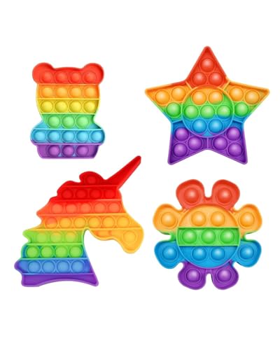 HUVZOR 4 PCS Pop It,Popit Juguete,Popit,Juguete AntiestréS de Burbujas,Juguete de Empuje de Burbujas ArcoíRis,Adecuado para Personas Autistas E Inquietas