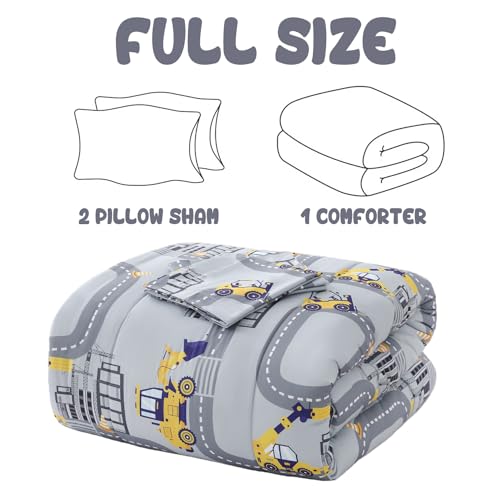 Image of Yibeizi Truck Full Comforter for Boys Cute Grey Car Bedding Set