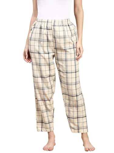 Image of KRYPTIC Women's 100% Pure Cotton Woven Pyjama | Mid Rise Relaxed Fit Full Length Nightwear Pant with Elasticated Drawstring Waistband & Side Pocket | Comfortable Lounge, Sleepwear & Casual Bottom Wear