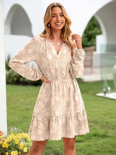Image of BerryGo Womens Long Sleeve Mini Dress Casual A Line Flowy Loose Vacation Party Babydoll Fall Short Dresses with Pocket